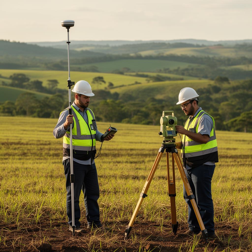 Equipe Engetop realizando levantamento topográfico em área rural